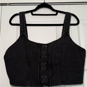 Wild Fable Charcoal Lace-Up Crop Top